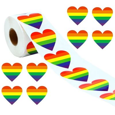 Gift Craft 1,5 pollici 500pcs/roll Striped Heart Shaped Love Gay Pride Rainbow Heart Ribbon Sticker