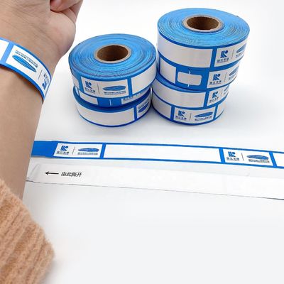 Logo personalizzato Braccialetto di polso in carta sintetica blu per biglietti d'ingresso scenografici