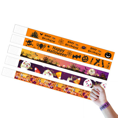 DDJOY 100pcs Happy Halloween Braccialetti di carta impermeabili Tyvek Braccialetti per Parchi