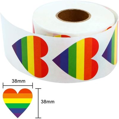Gift Craft 1,5 pollici 500pcs/roll Striped Heart Shaped Love Gay Pride Rainbow Heart Ribbon Sticker