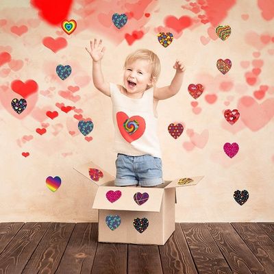Gift Craft 1,5 pollici 500pcs/roll Striped Heart Shaped Love Gay Pride Rainbow Heart Ribbon Sticker